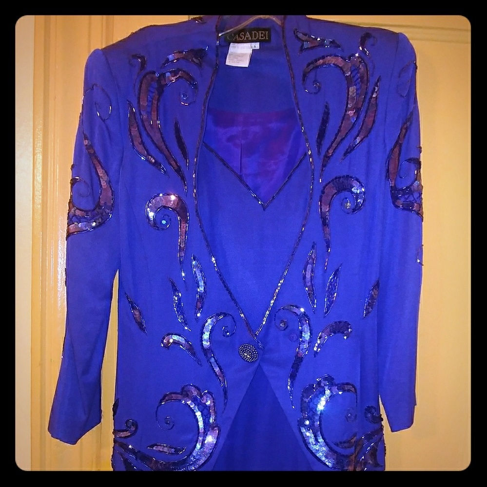 Vintage sequence royal blue womens 2 piece suit